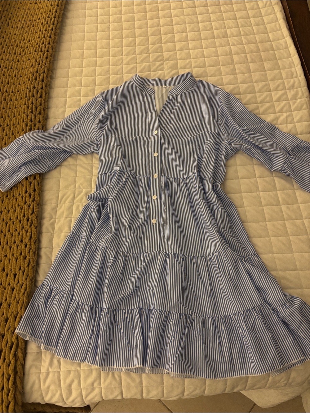 Blue & White Striped Tiered Women's Dress